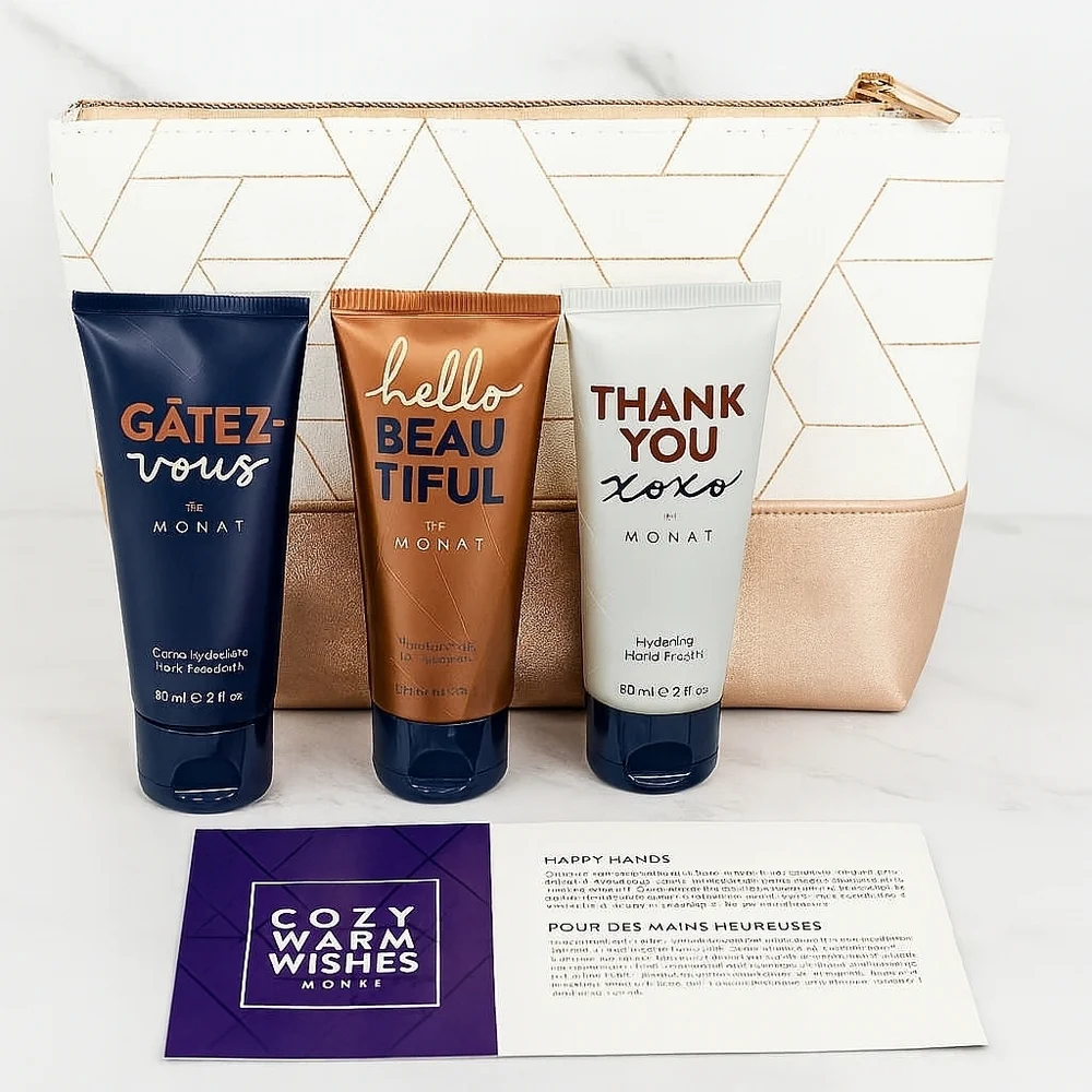 Monat Limited Edition Happy Hands Collection With Rose Gold Cosmetic Bag